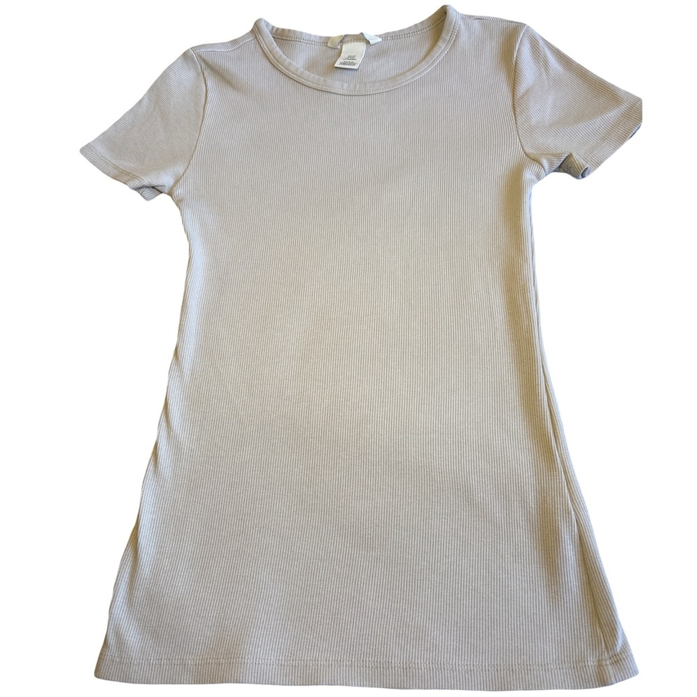 H&M Beige Short Sleeve Cotton Blend Ribbed Crew Neck Tee XS (3 for $12 item)